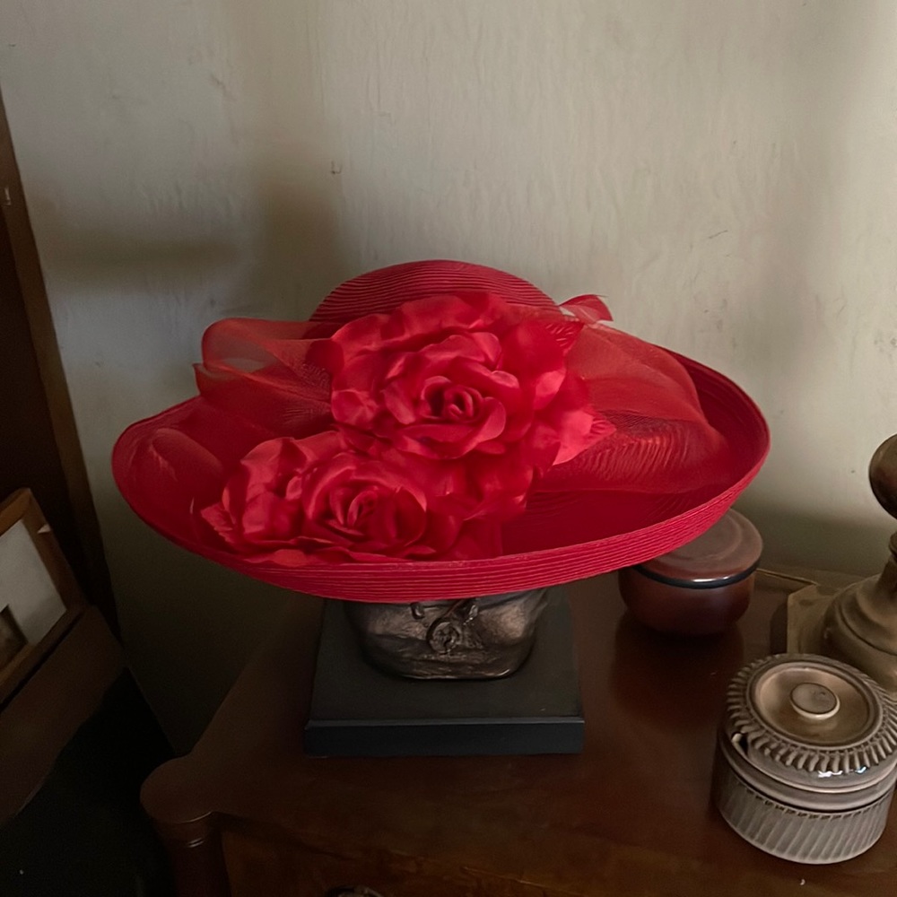 Red straw hat